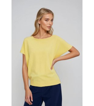 Жълт дамски пуловер с къс ръкав снимка