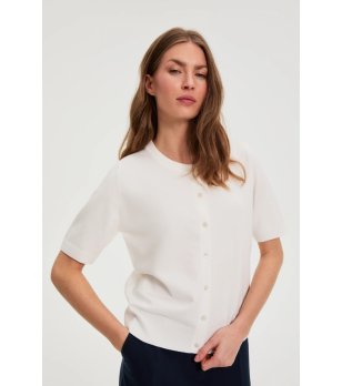 Дамска бяла жилетка с къс ръкав снимка