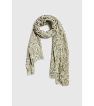 Дамски шал в маслиненозелен цвят с листен принт снимка
