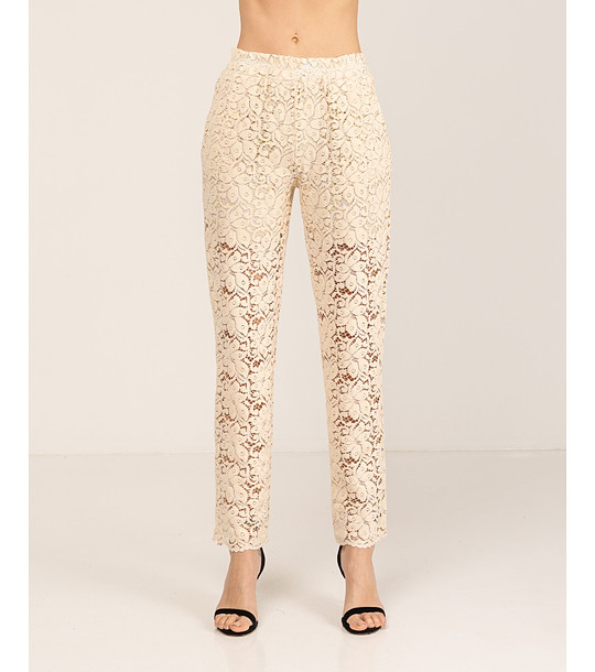 Бежови широки панталони от дантела снимка