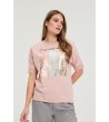 Розова дамска памучна блуза с щампа-0 снимка