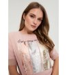 Розова дамска памучна блуза с щампа-2 снимка