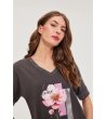 Сива  дамска памучна блуза с щампа-1 снимка