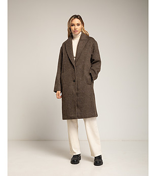 Кафяво дамско палто с вълна снимка