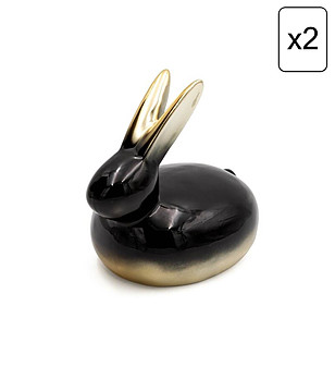 2 бр черно-златисти декоративни фигурки Заек 14x13 см снимка