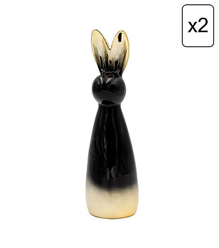 2 бр черна декоративни фигурки Заек със златист ефект 8x28 см снимка