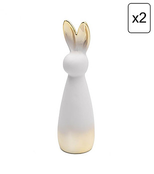 2 бр керамични кремави фигурки заек със златни детайли 8x28 см снимка