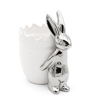 Бяла керамична купичка с декоративно зайче 19x13x22 см снимка