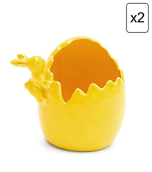 2 бр жълти декоративни купички с фигурка на зайче 15x14x12 см снимка