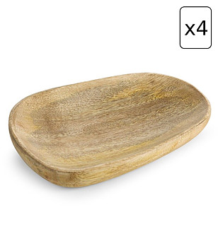 Комплект 4 кафяви дървени чинии 18x14 см  снимка