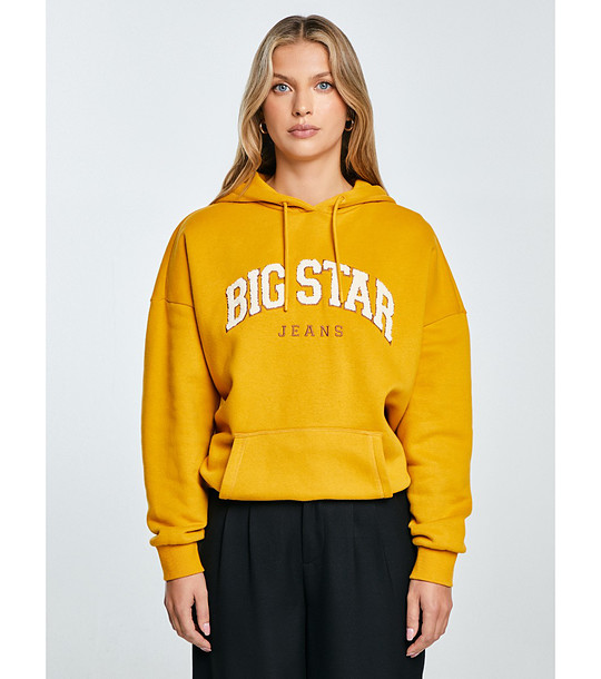 Суитшърт в жълто с качулка и принт RUBIALSA  снимка