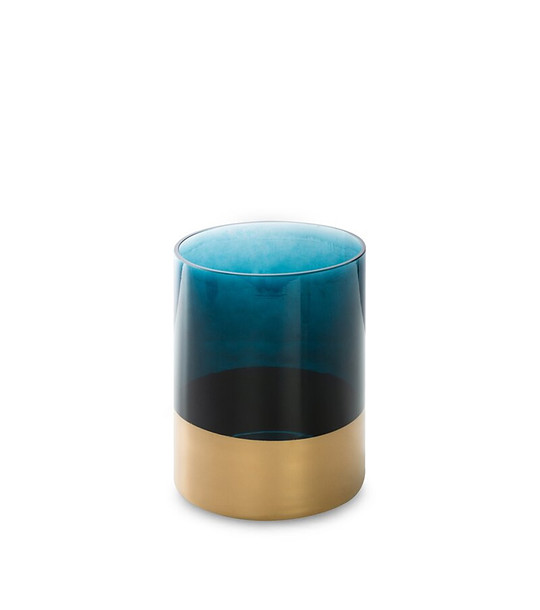 Тюркоазено-златист стъклен свещник 15x20 см снимка