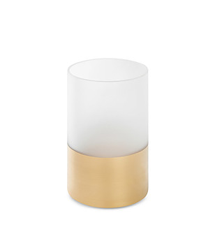 Бяло-златист стъклен свещник 15x20 см снимка