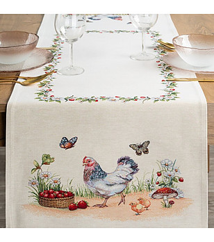 Тишлайфер в екрю с кокошка и пиленца 45x140 см снимка