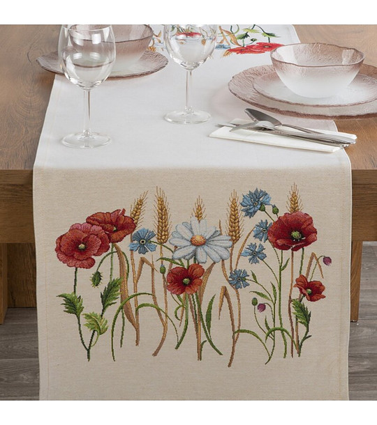 Тишлайфер в екрю с макове 40x100 см снимка