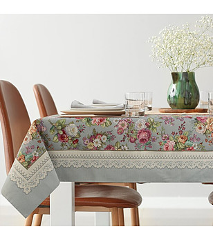 Сива гобленова покривка с цветя 140x180 см снимка