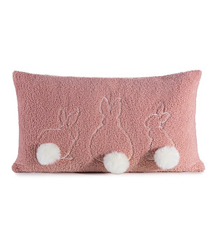 Пудроворозова декоративна калъфка за възглавница с помпони 30x50 см снимка