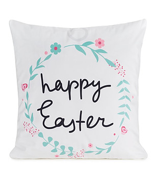 Бяла декоративна калъфка за възглавница с принт 45x45 см снимка