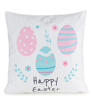 Бяла декоративна калъфка за възглавница с щампа на яйца 45x45 см снимка