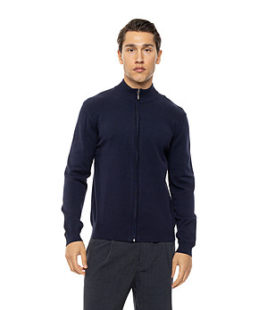 Тъмносиня мъжка плетена жилетка с цип Bino снимка