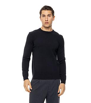 Мъжки черен пуловер с обло деколте Lano снимка