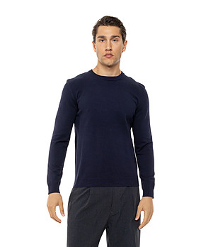 Тъмносин мъжки пуловер с обло деколте Lano снимка