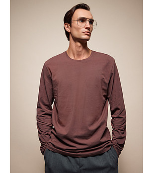 Памучнa мъжка блуза в бордо с дълъг ръкав Laro снимка