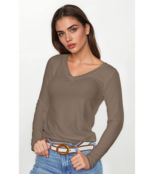 Кафява блуза с дълъг ръкав ELEONOR снимка