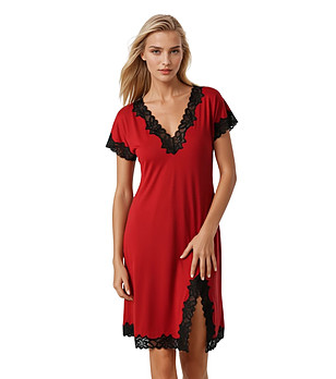 Червена нощница с дантела LIVIA снимка