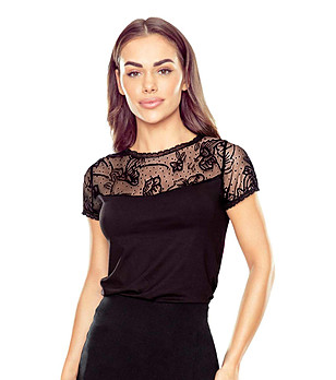 Черна блуза с дантелена горна част TOSHI в макси размер снимка