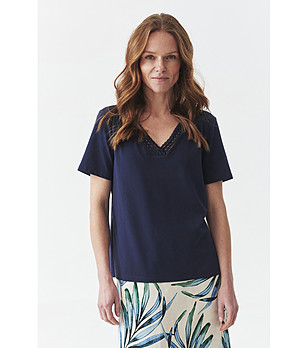 Тъмносиня блуза с къс ръкав Milly снимка