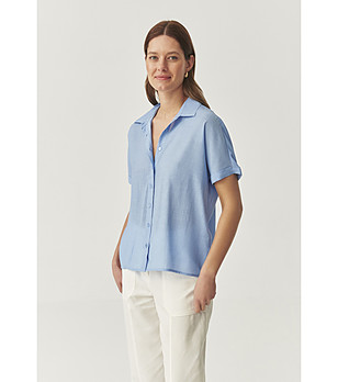 Светлосиня риза с къс ръкав Suriani снимка