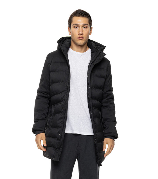 Черно подплатено яке с качулка Hawn снимка