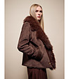 Кафяво дамско палто с пухкава яка Jaya-4 снимка