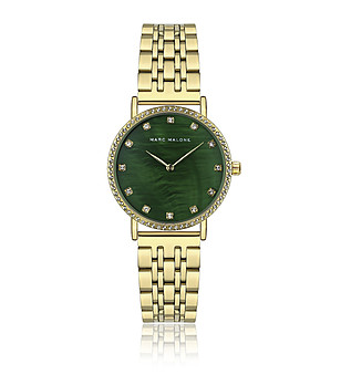 Дамски златист часовник със зелен перлен циферблат снимка