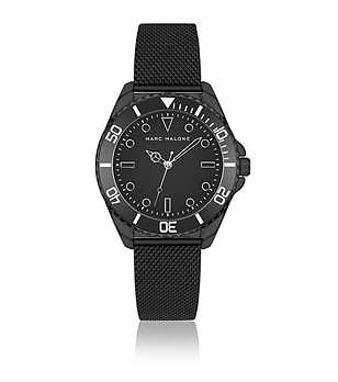 Мъжки черен кварцов часовник с мрежеста стоманена верижка снимка