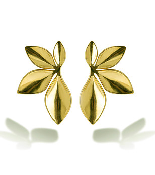 Златисти обеци от неръждаема стомана с листа снимка