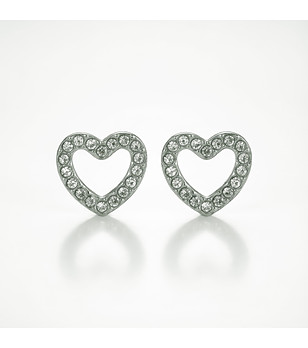 Сребристи обеци сърца с прозрачни кристали снимка