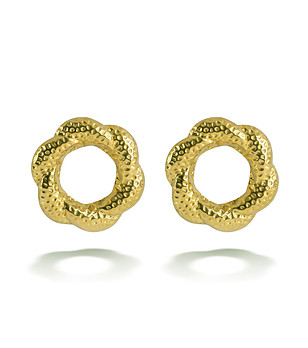 Златисти обеци от неръждаема стомана с релефен пръстен снимка