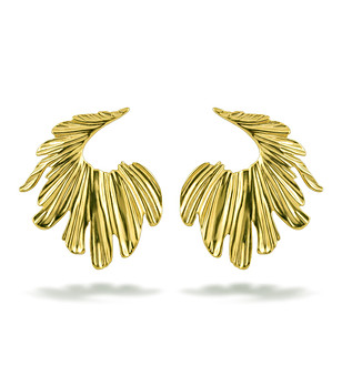 Златисти обеци от неръждаема стомана с листовиден дизайн снимка