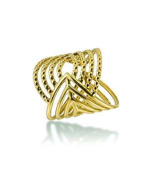 Златист дамски пръстен от неръждаема стомана с ажурен мотив снимка