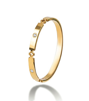 Дамска златиста твърда гривна с кристали снимка