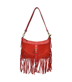 Червена чанта за рамо с ресни  снимка