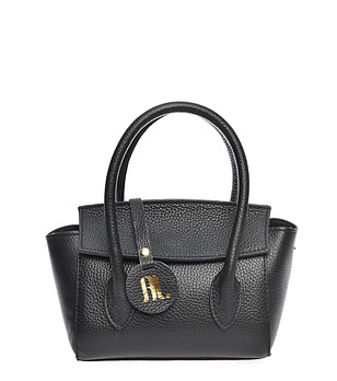 Малка кожена дамска чанта в черно снимка