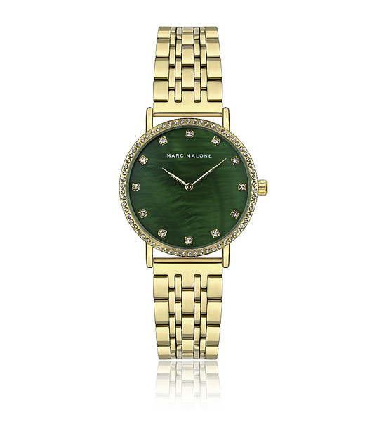 Дамски златист часовник със зелен перлен циферблат снимка