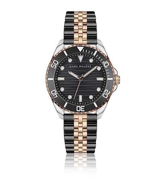 Мъжки черен кварцов часовник с двуцветна метална верижка снимка