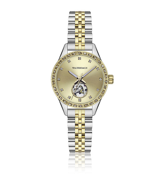 Дамски двуцветен часовник в златисто и сребристо снимка