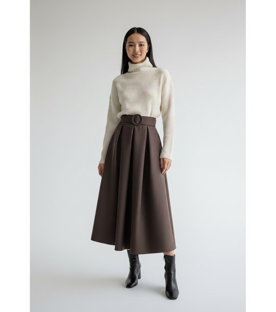 Кафява миди пола с колан Tia снимка