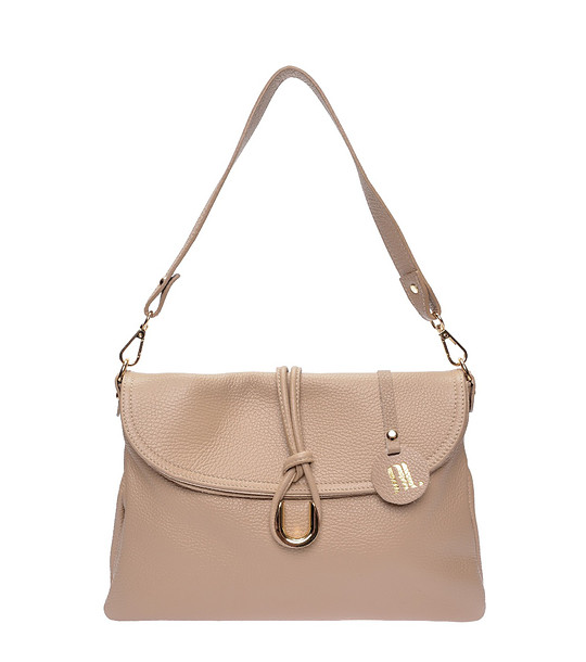 Дамска кожена чанта в цвят таупе снимка