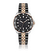Мъжки черен кварцов часовник с двуцветна метална верижка-0 снимка